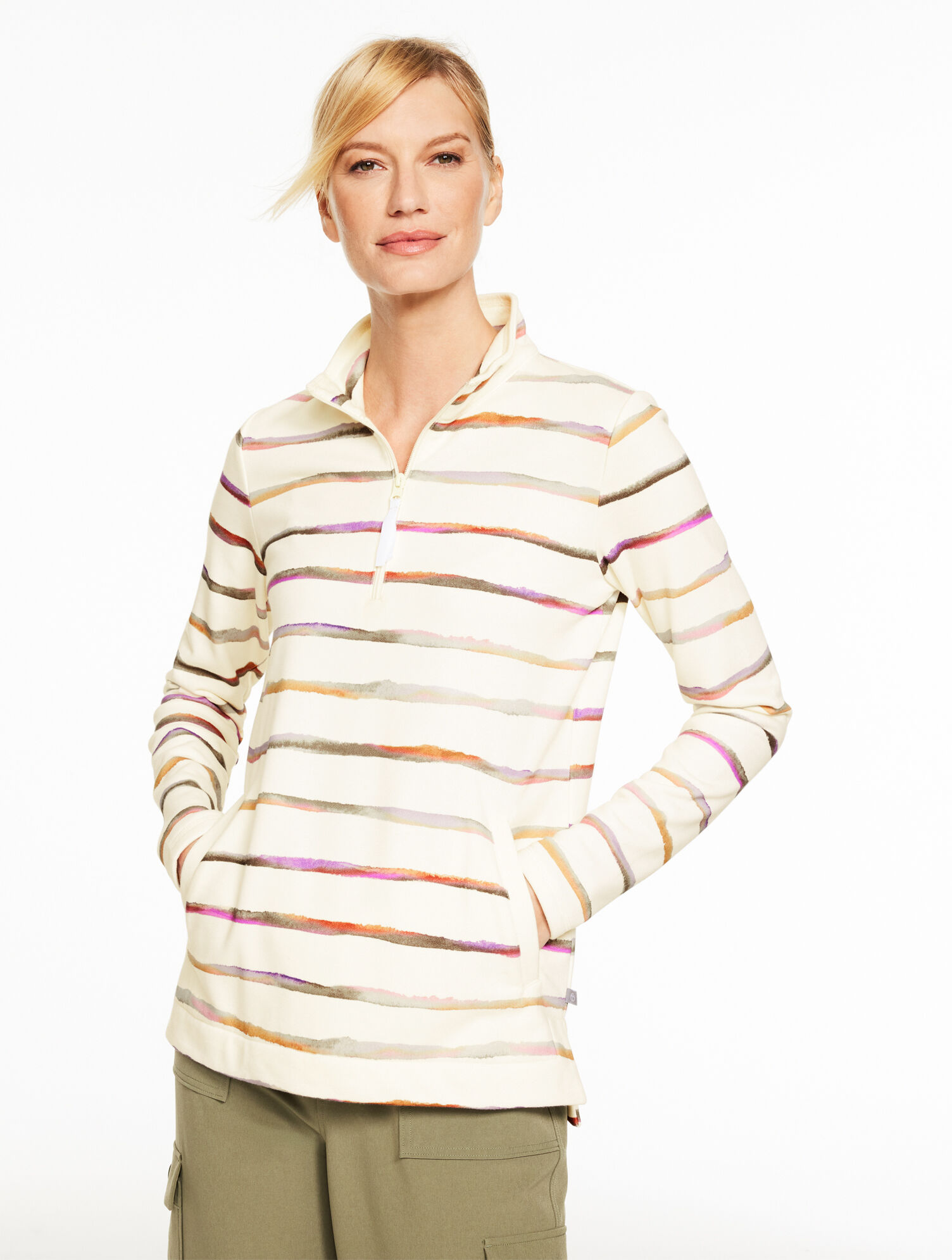 Classic French Terry Pullover - Watercolor Stripe | Talbots