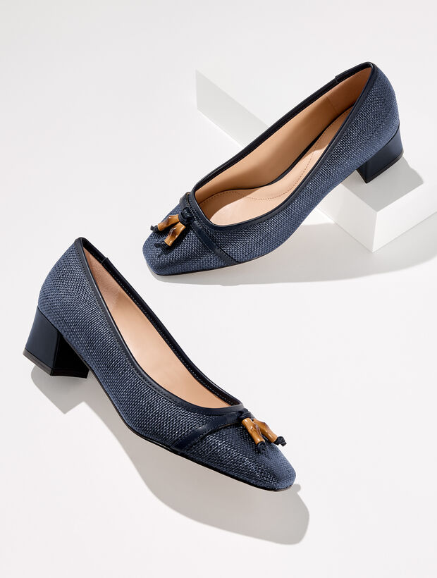 Sienna Bamboo Shimmer Raffia Block Heel Pumps
