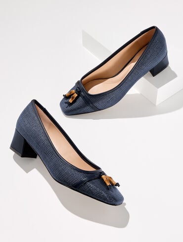 Sienna Bamboo Shimmer Raffia Block Heel Pumps
