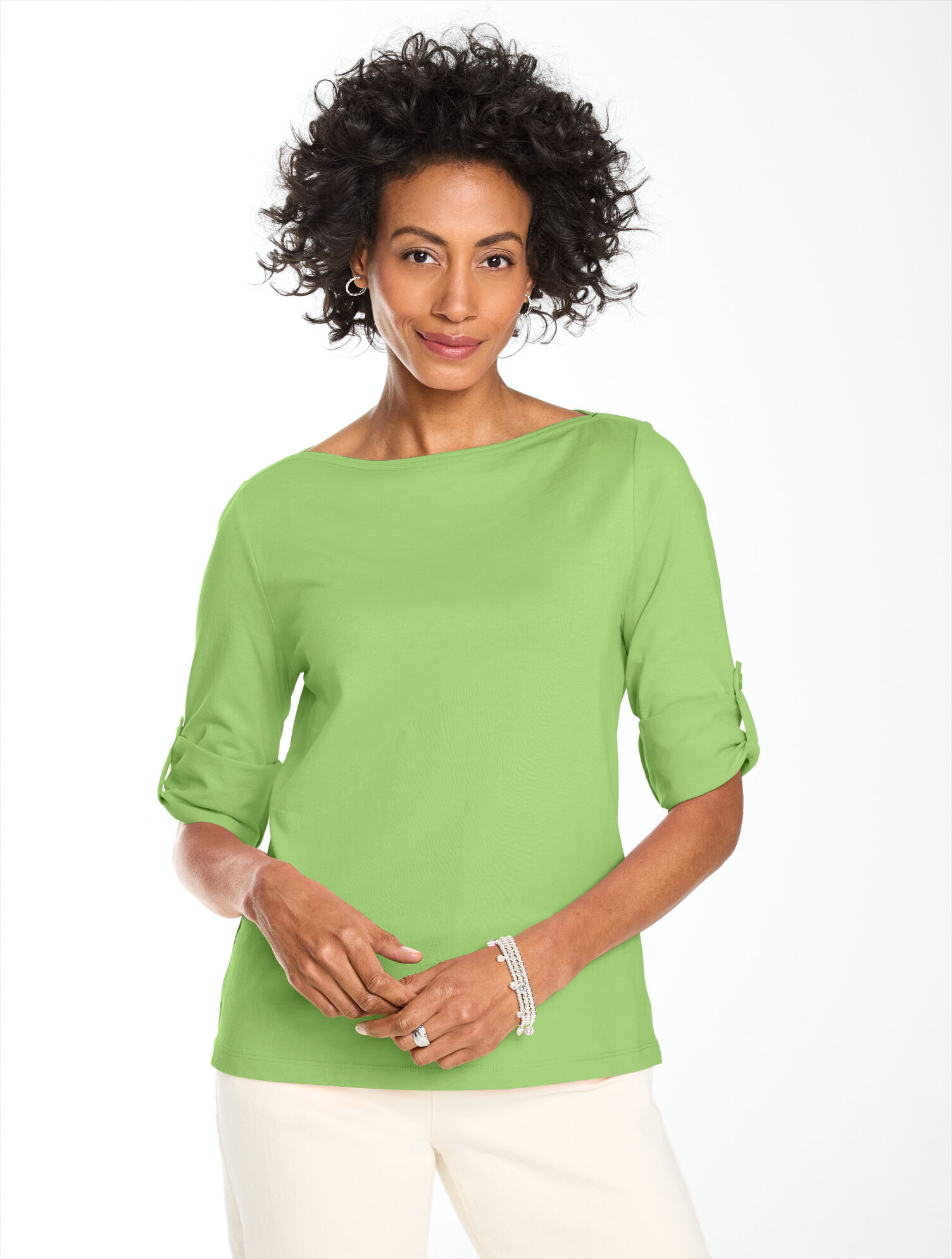 Roll Cuff Bateau Neck Top