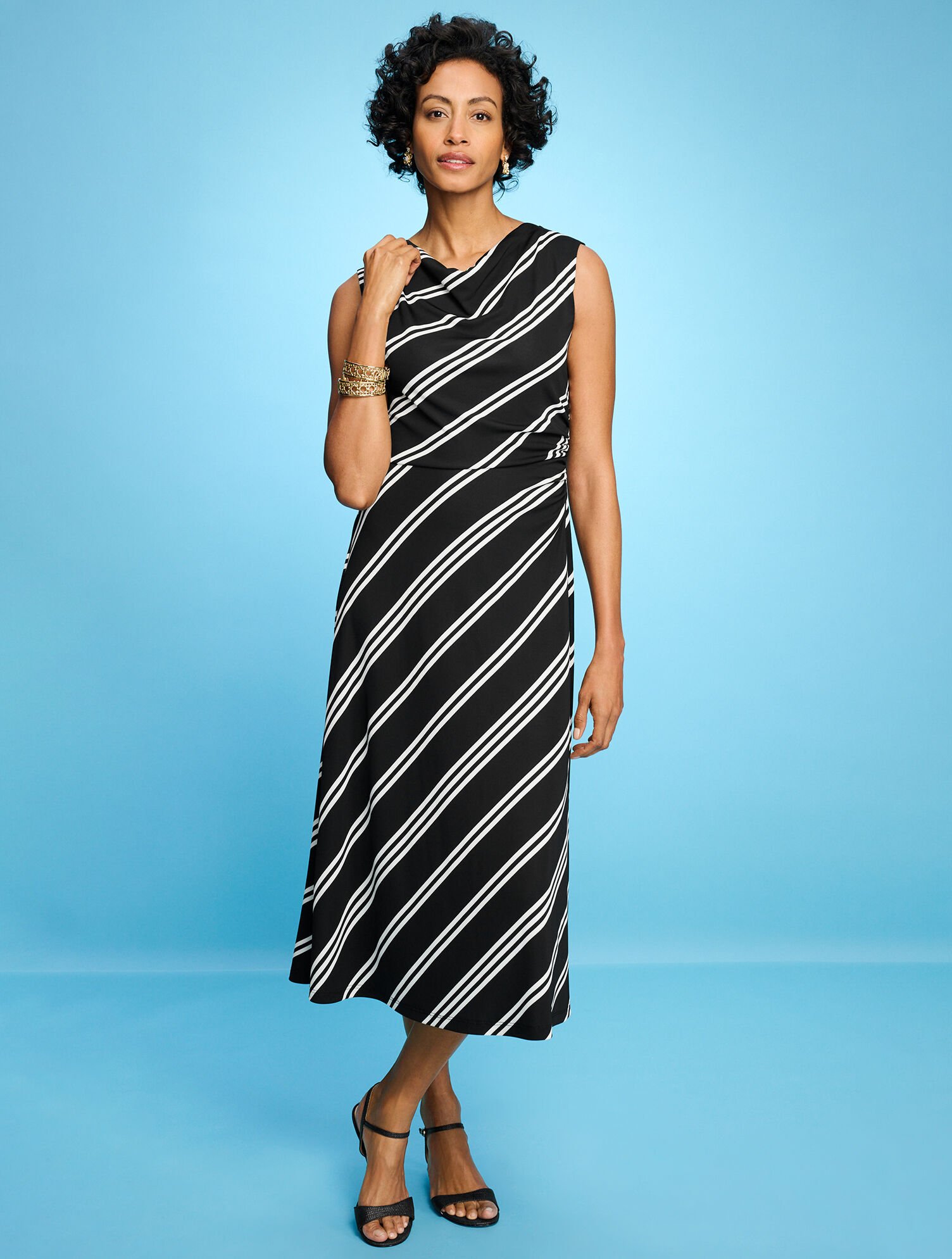 Jersey Fit-&amp;-Flare Maxi Dress - Cliff Stripe