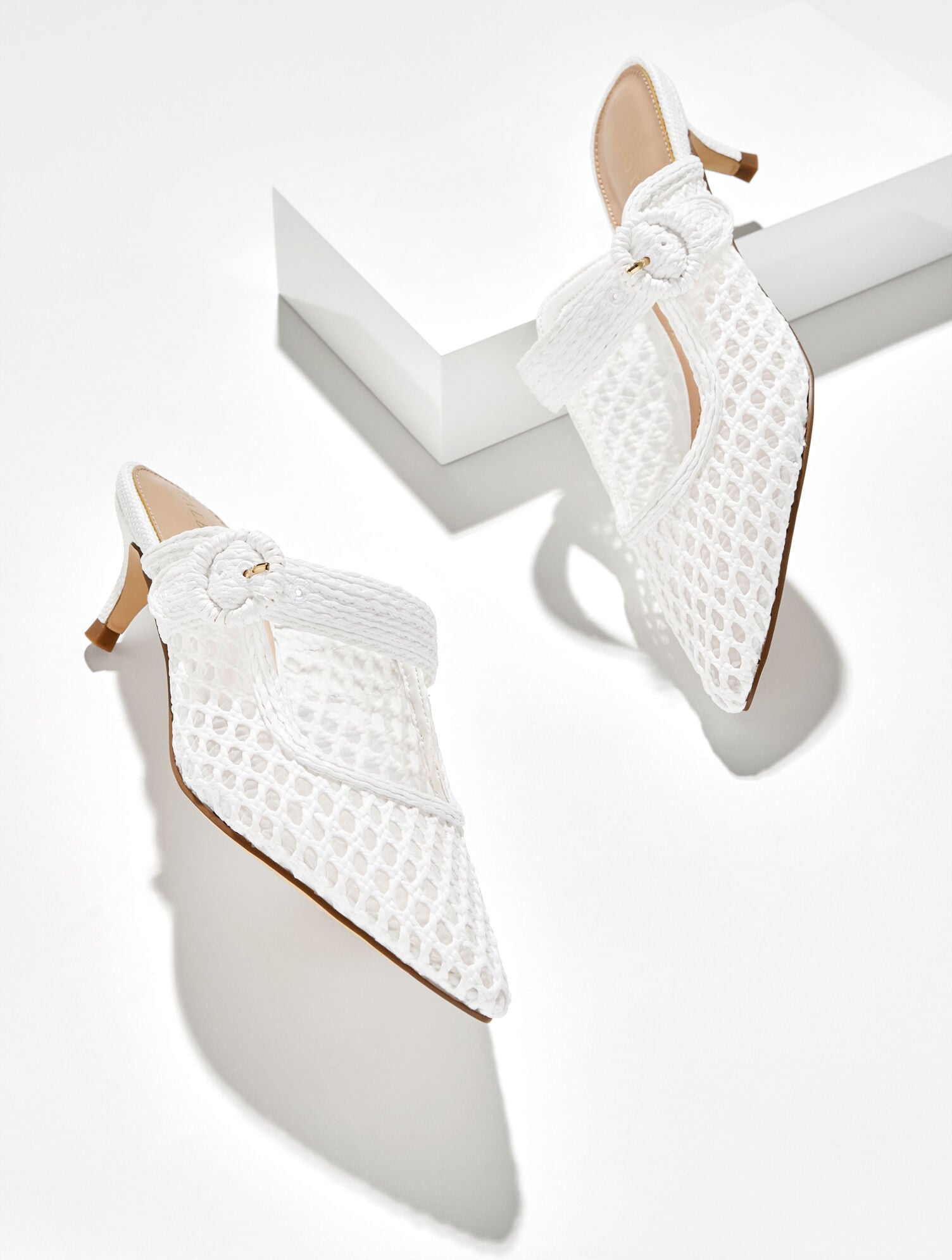 Sylvie Woven Raffia Kitten Heel Mules