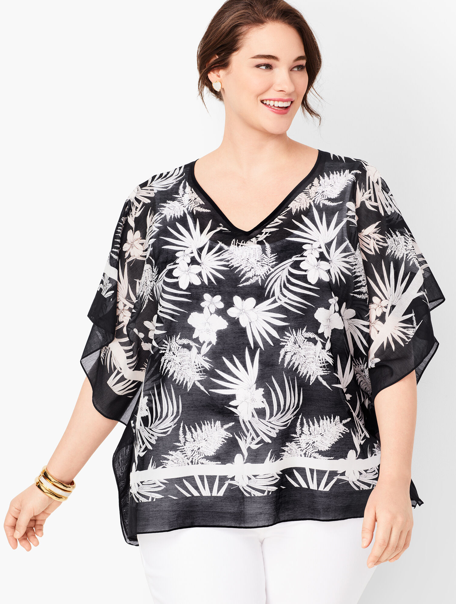 Plus Size Botanical V-Neck Poncho