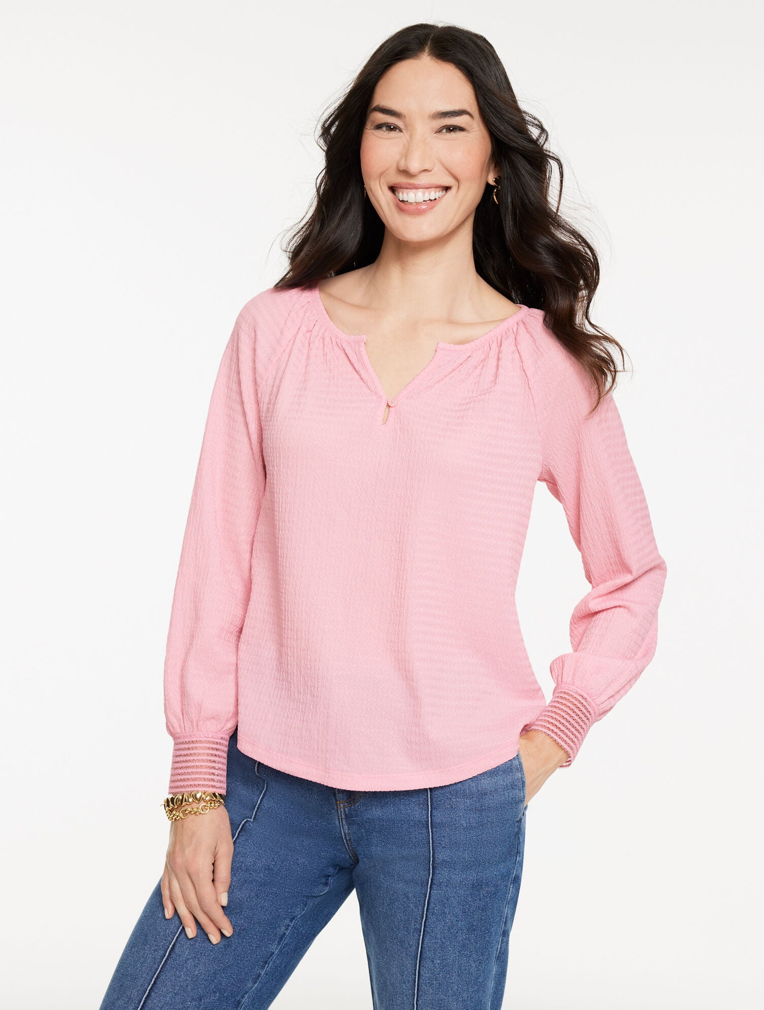 Crinkle Split Neck Top