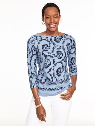 Bateau Neck Tee - Swirling Vines