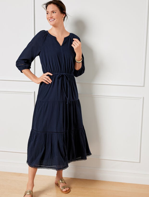 Balloon Sleeve Gauze Midi Dress Talbots