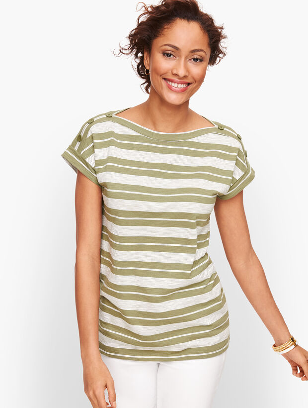 Button Shoulder Tee - Stripe
