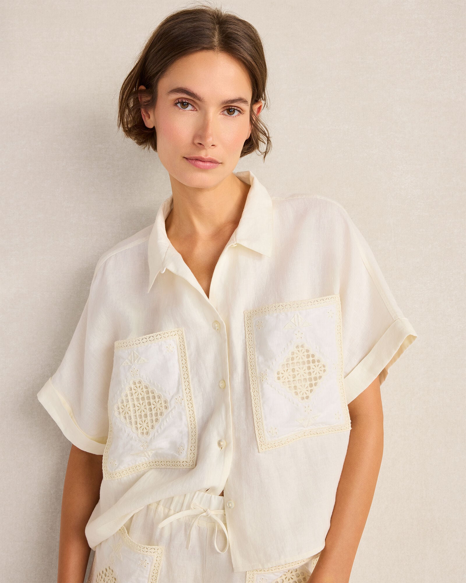 Organic Cotton Linen Embroidered Pocket Top
