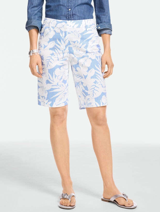 Seersucker Perfect Shorts - Tropical Hibiscus - 10.5&rdquo;