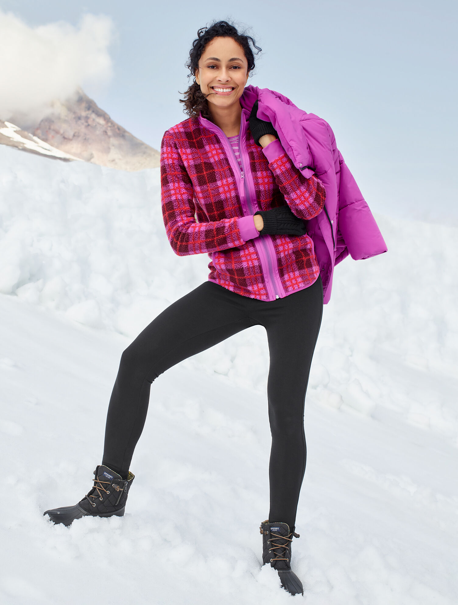 Cozy Sherpa Woven Trim Jacket - Plaid