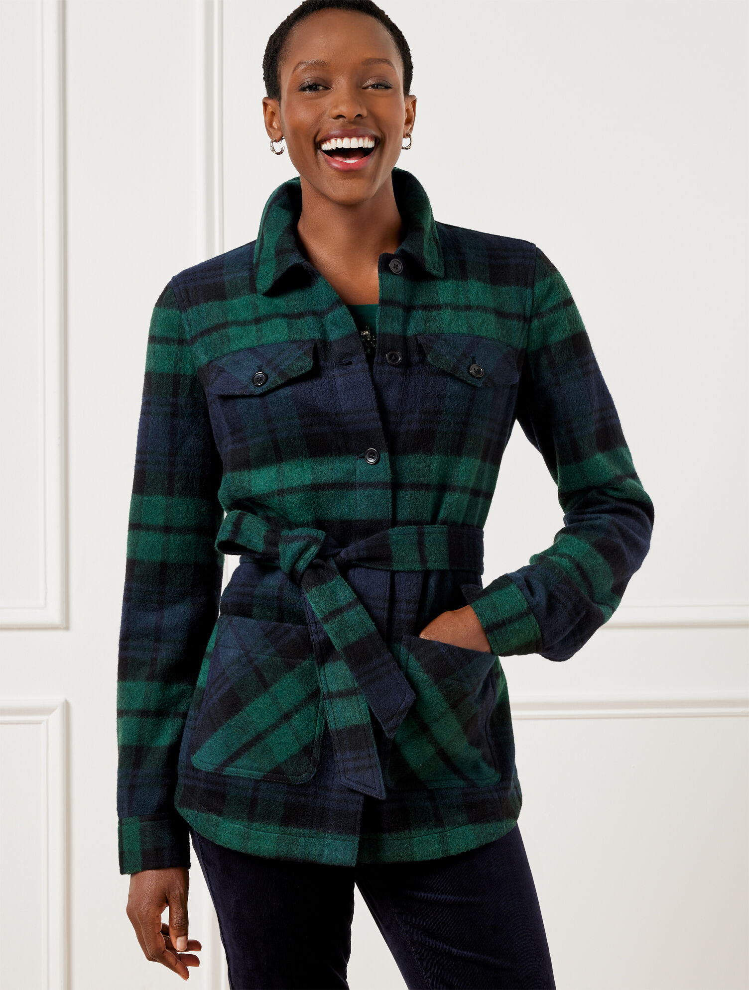 Tie Waist Shirt Jacket - Snowfall Plaid | Talbots