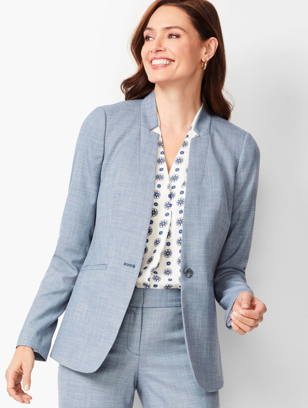 Tailored Sharkskin One-Button Blazer