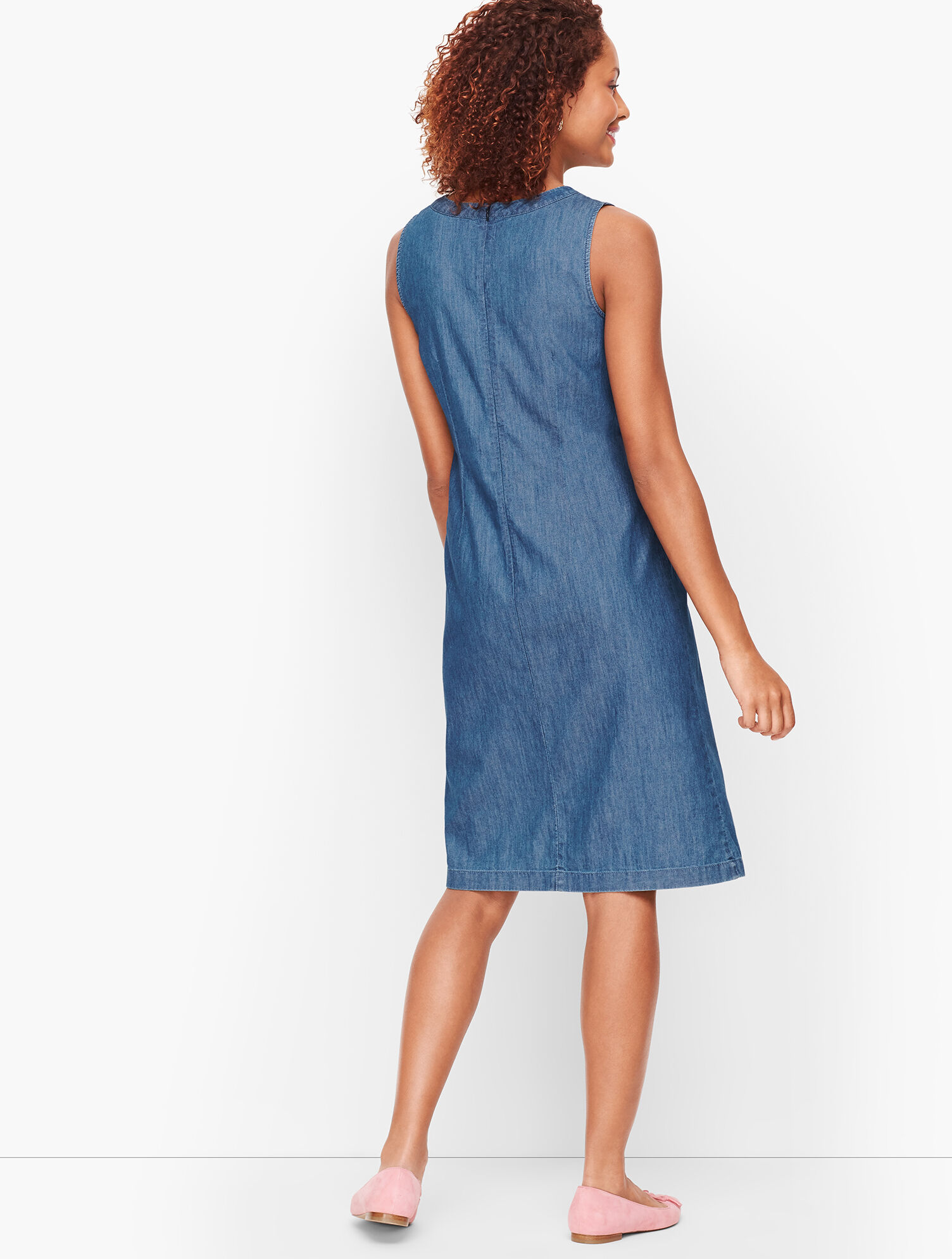 Denim Tie Front A-Line Dress