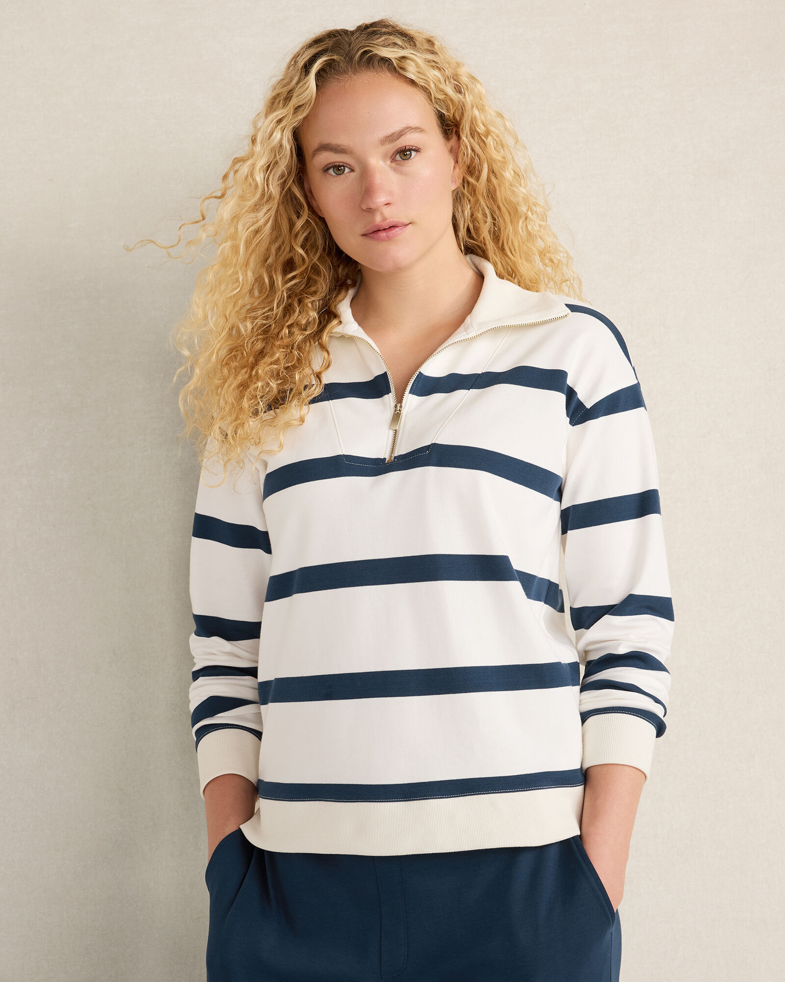 Organic Cotton Interlock Striped Quarter Zip