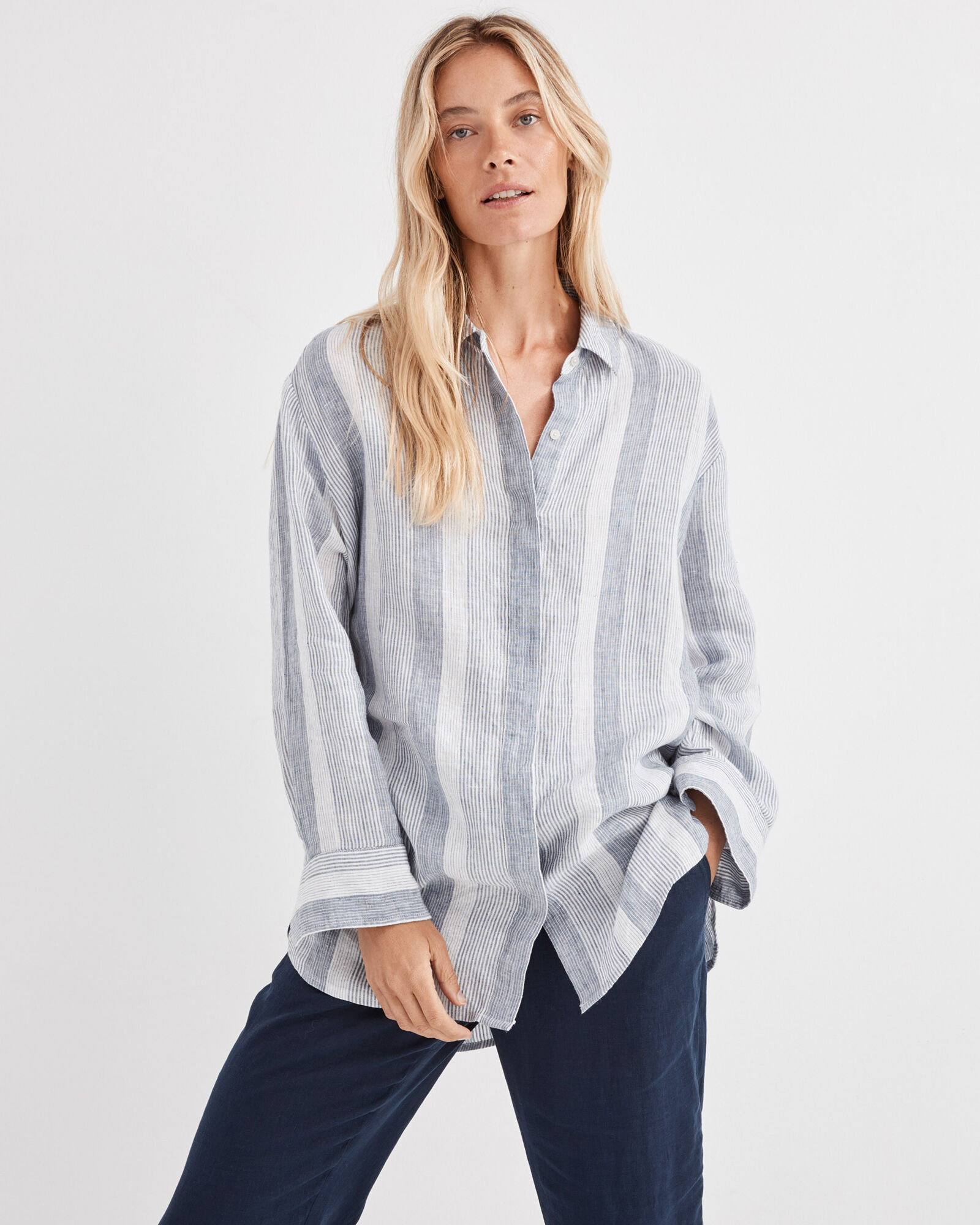 Twin TWIN BEAM STRIPE LINEN SHIRTS／argue新品 Stripe No-Iron Long 