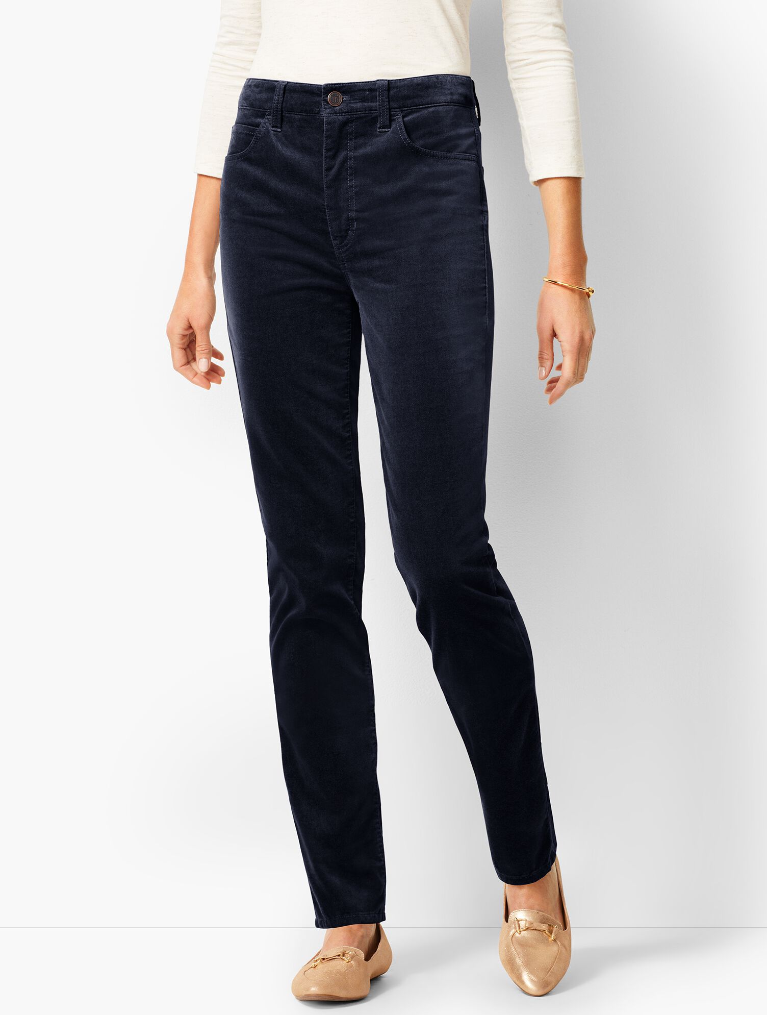 High-Rise Straight-Leg Velveteen Pant - Solid