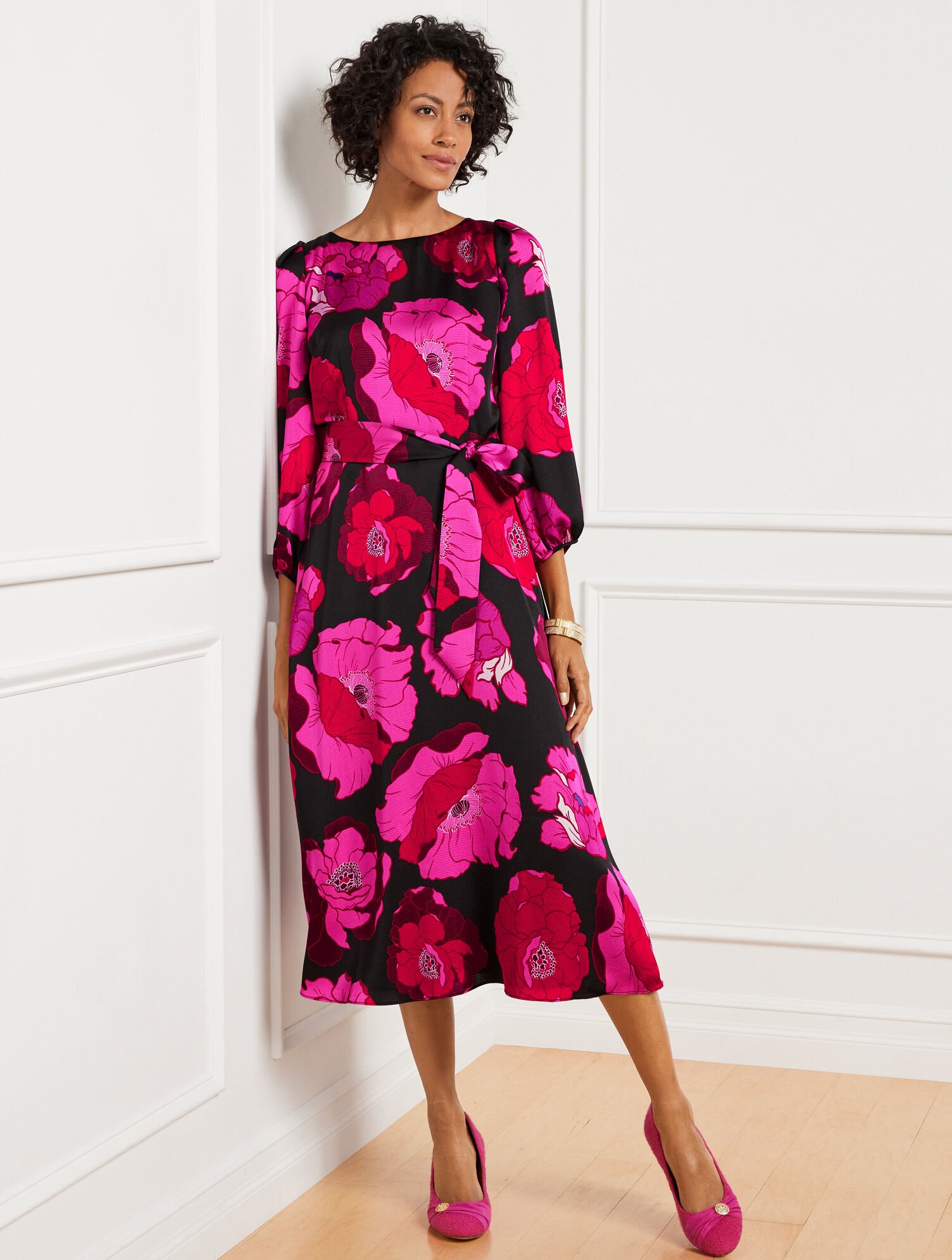Satin Fit & Flare Dress - Blooming Floral