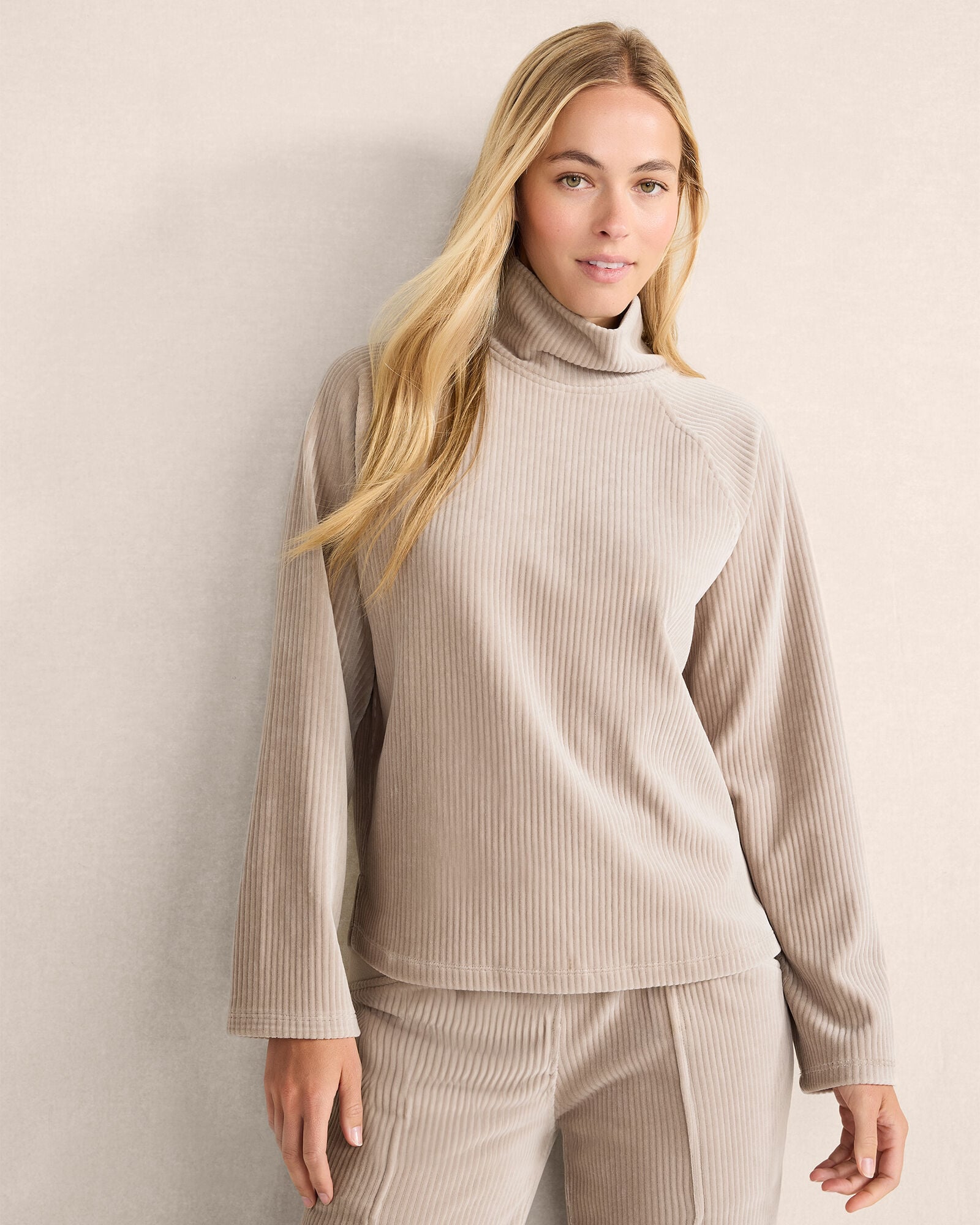 Corduroy Velour Mockneck Pullover