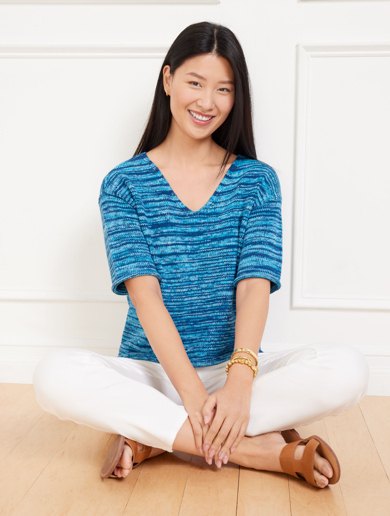 Elbow Sleeve V-Neck Pullover - Space Dye - image 2