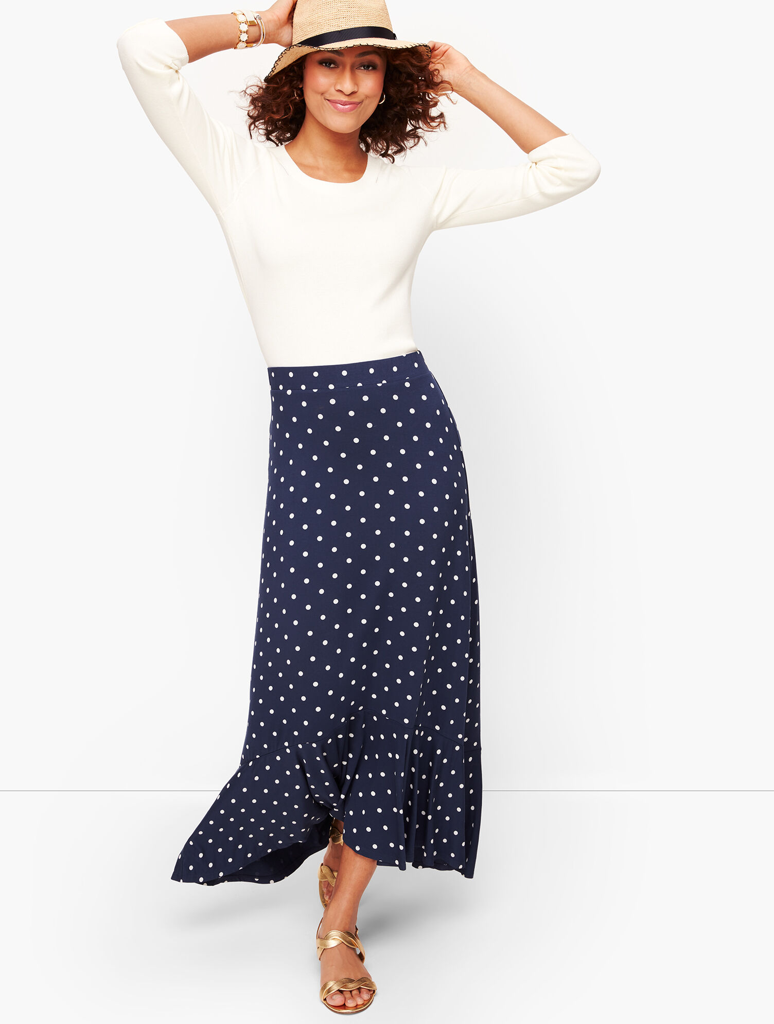 Dot Flounce Hem Maxi Skirt