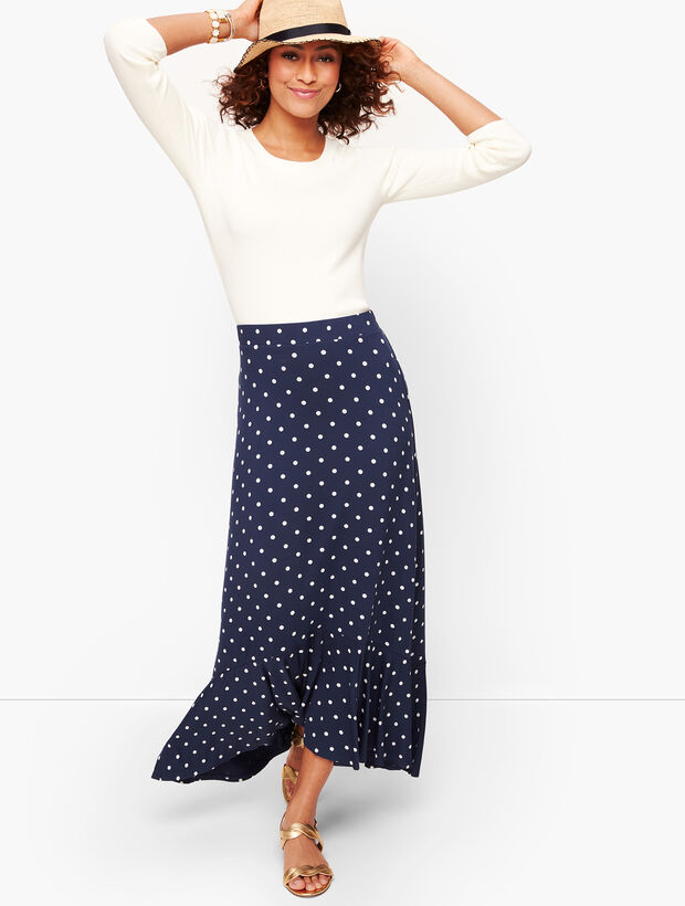 Dot Flounce Hem Maxi Skirt