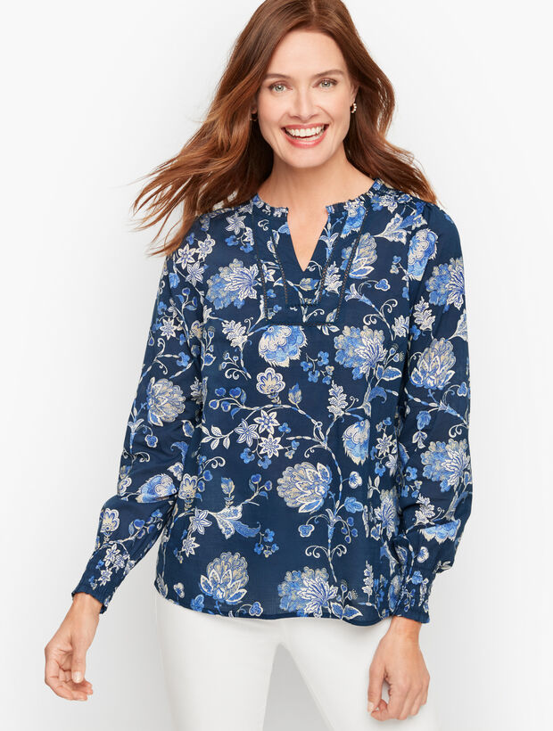 Smocked Shoulder Top - Delicate Jacobean