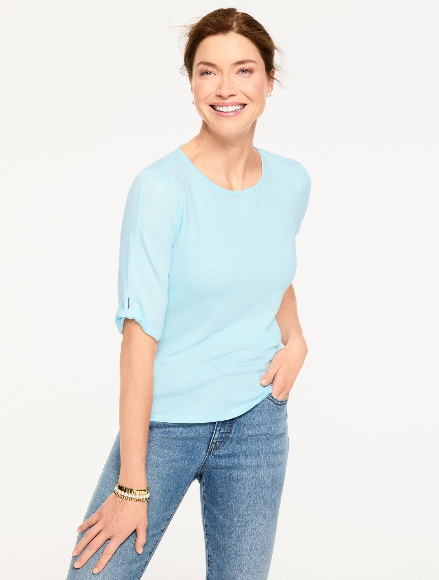 Elbow Sleeve Knot Top