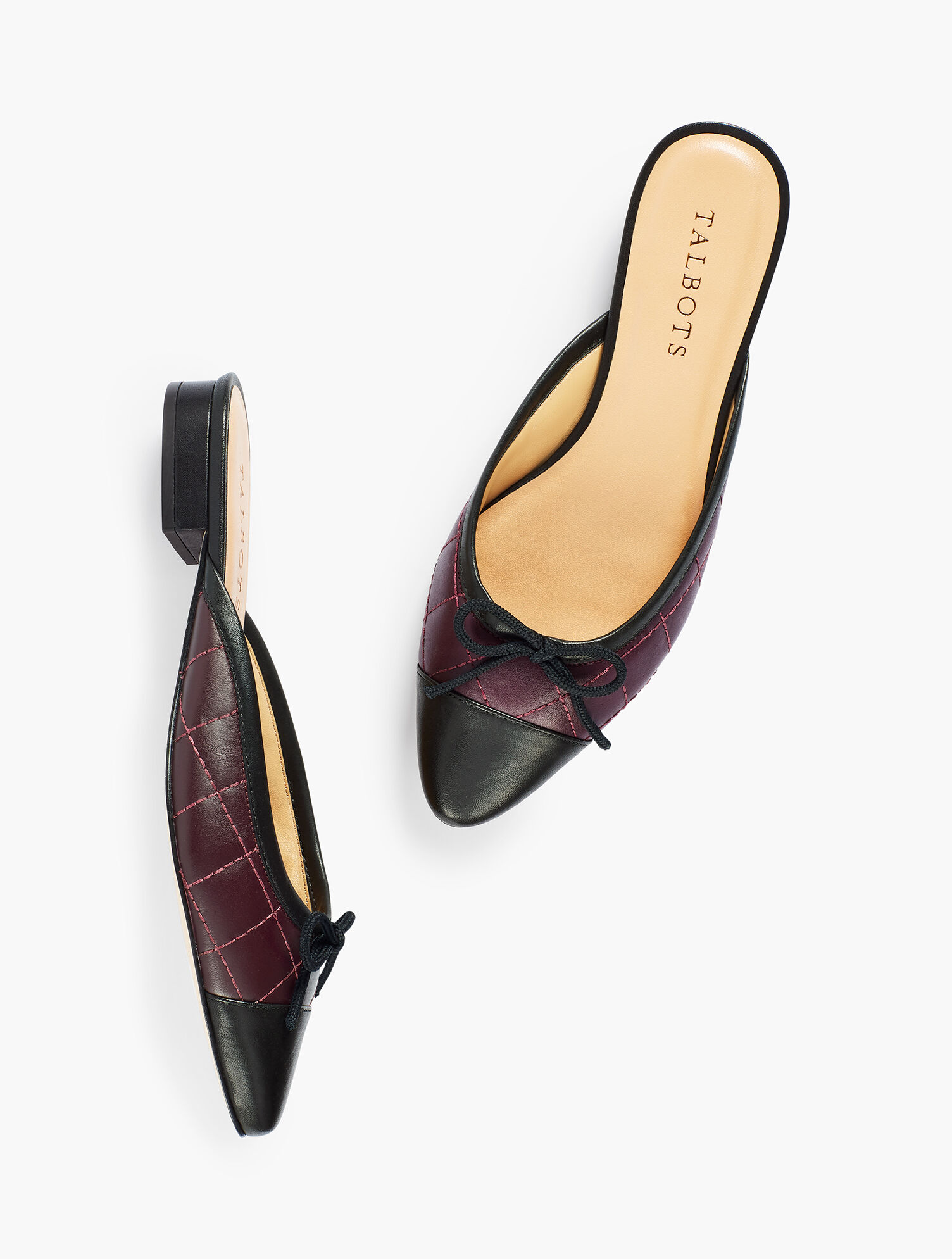 Edison Quilted Cap-Toe Mules Nappa Talbots