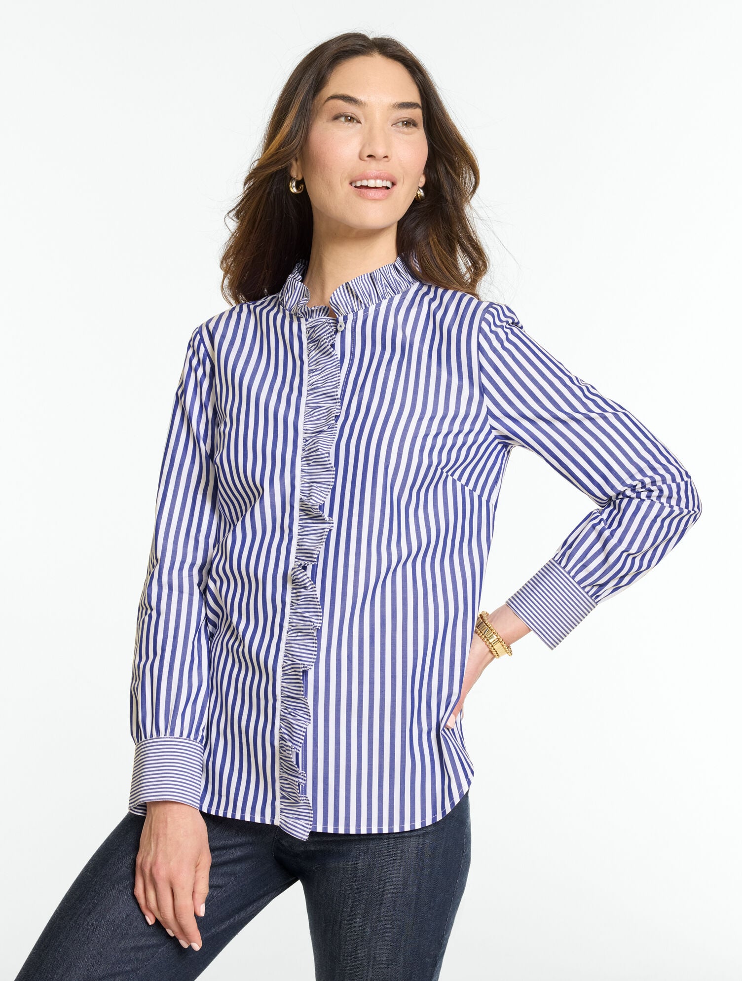 Poplin Ruffle Top - Mixed Stripe