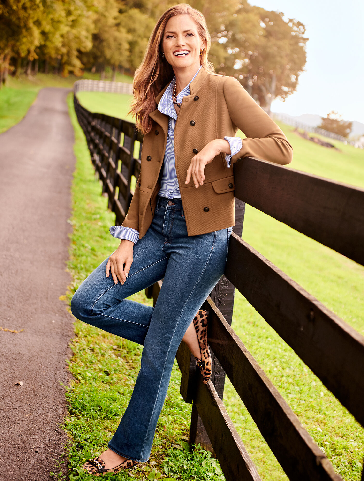 Band Collar Blouse - Stripe
