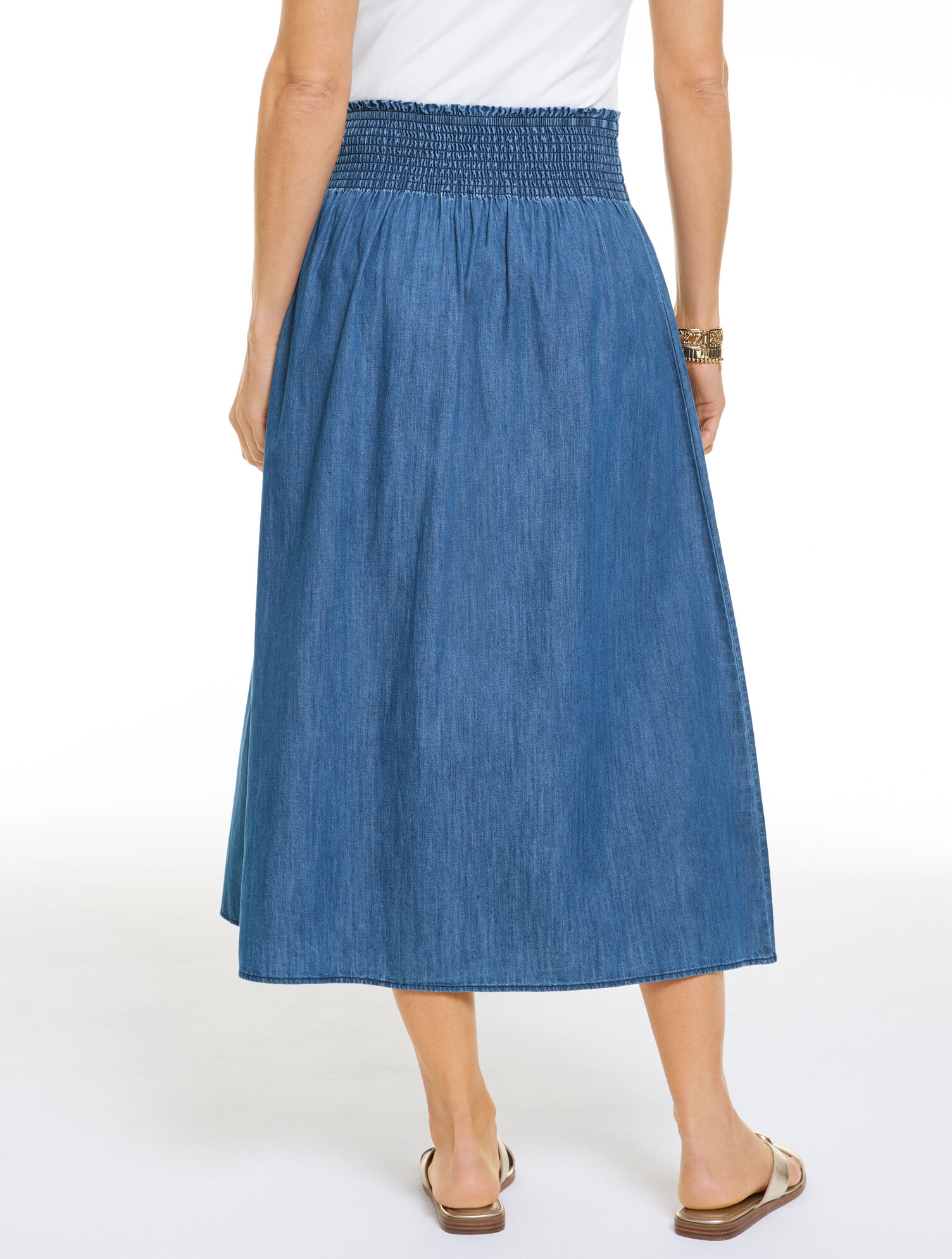 Smocked Waist Denim Skirt