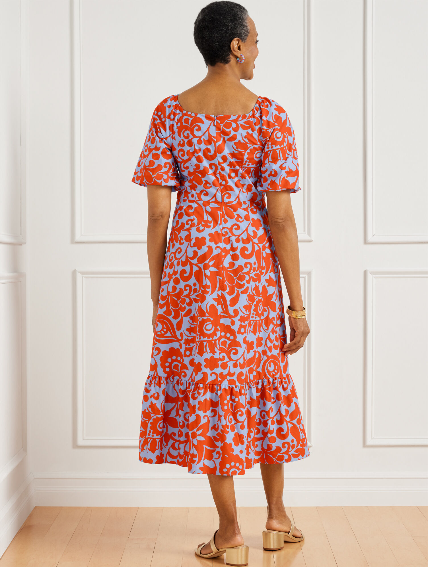 Puff Sleeve Poplin Dress - Jacobean