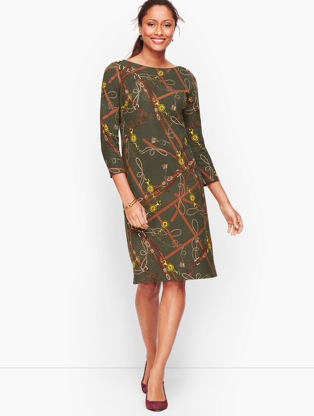 Cotton Equestrian Print Shift Dress