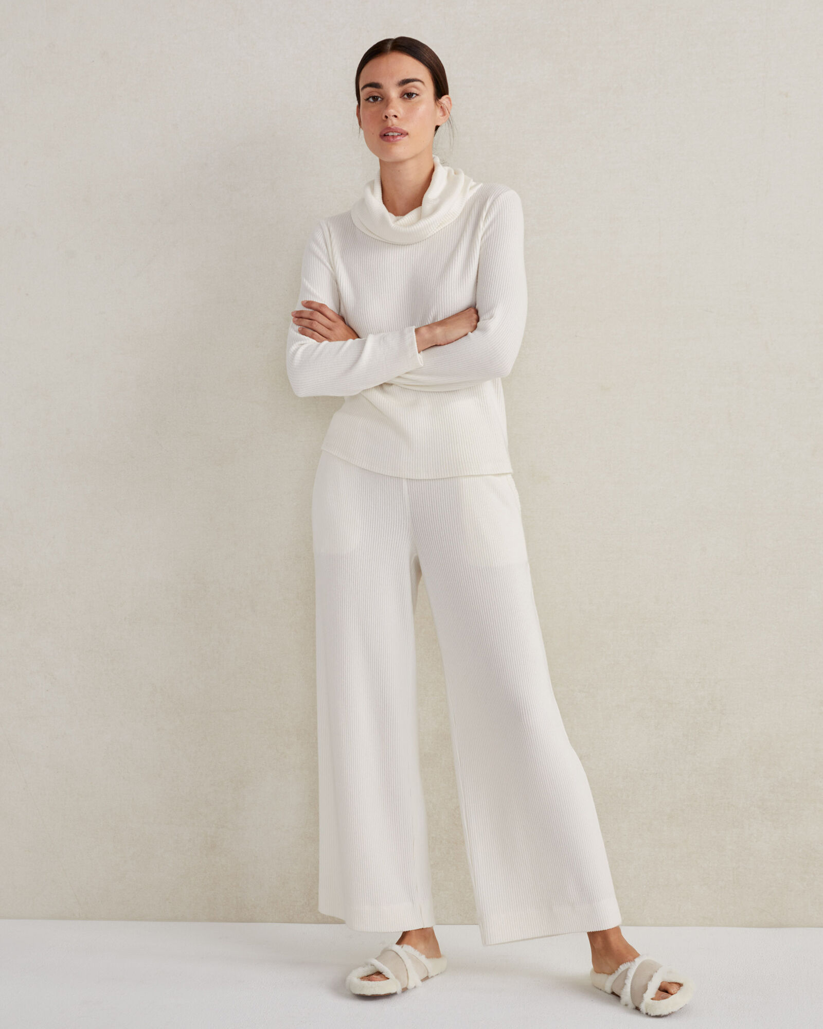 Brushed Rib Knit Cowl Neck Top