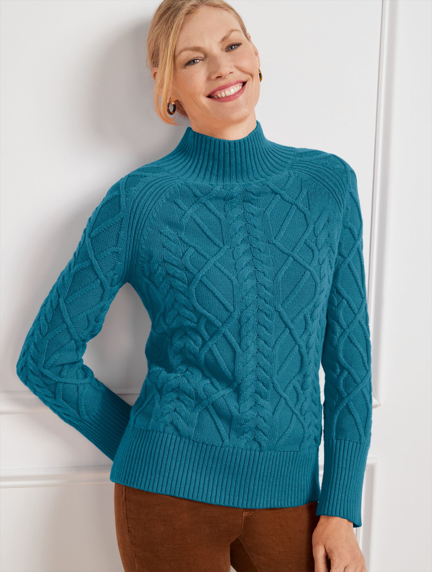 Cable Knit Funnel Neck Sweater | Talbots