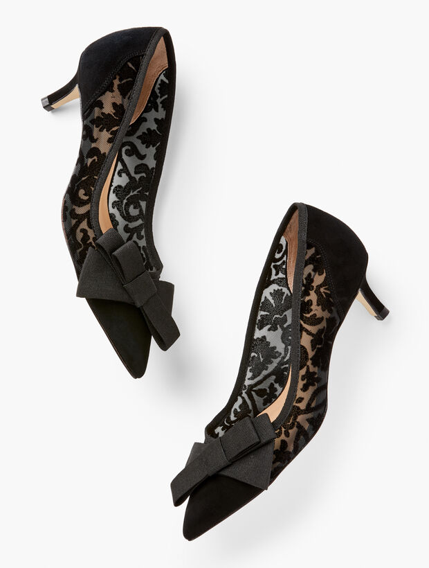 Erica Bow Velvet Kitten Heel Pump
