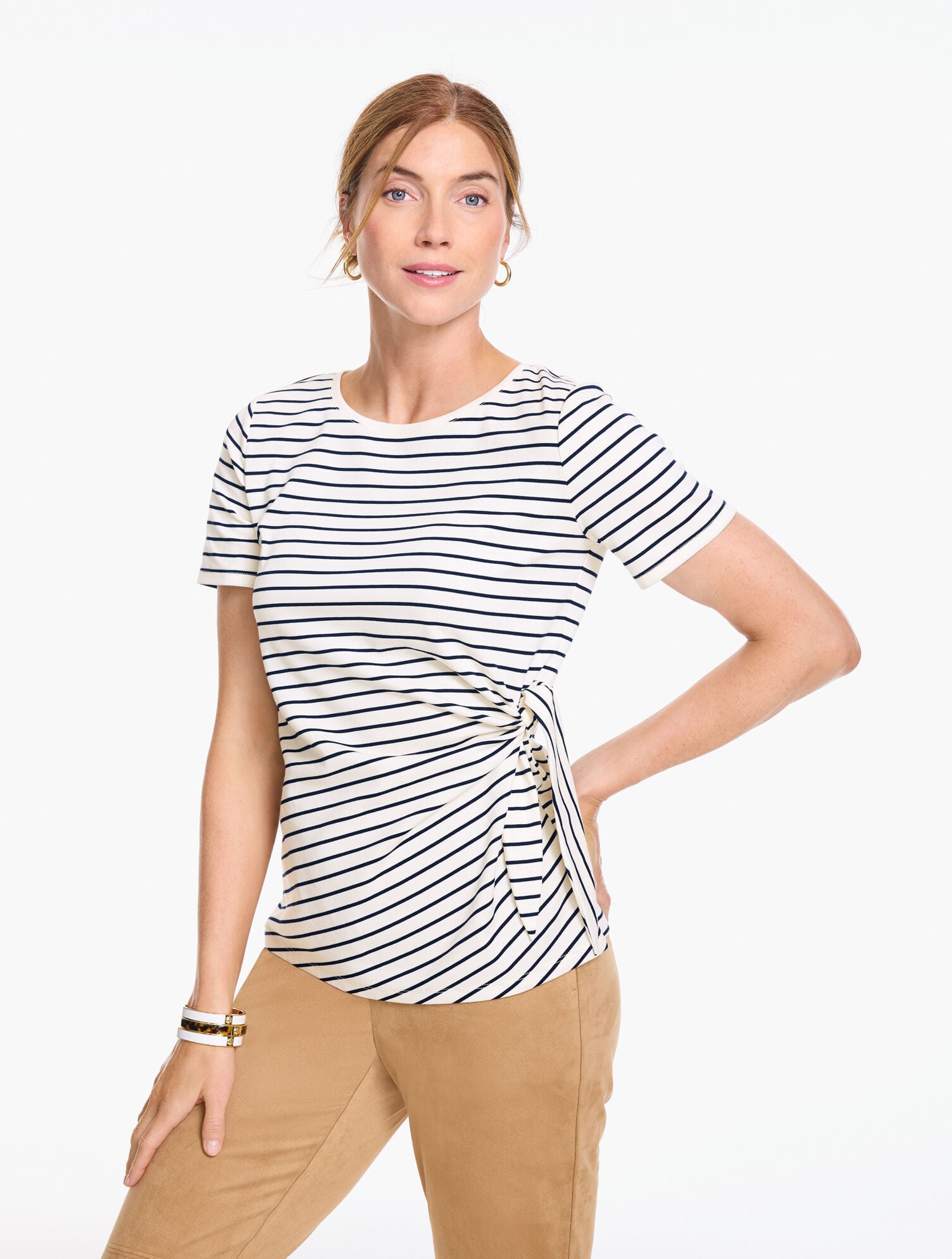 Side Tie Crewneck Tee - Luna Stripe