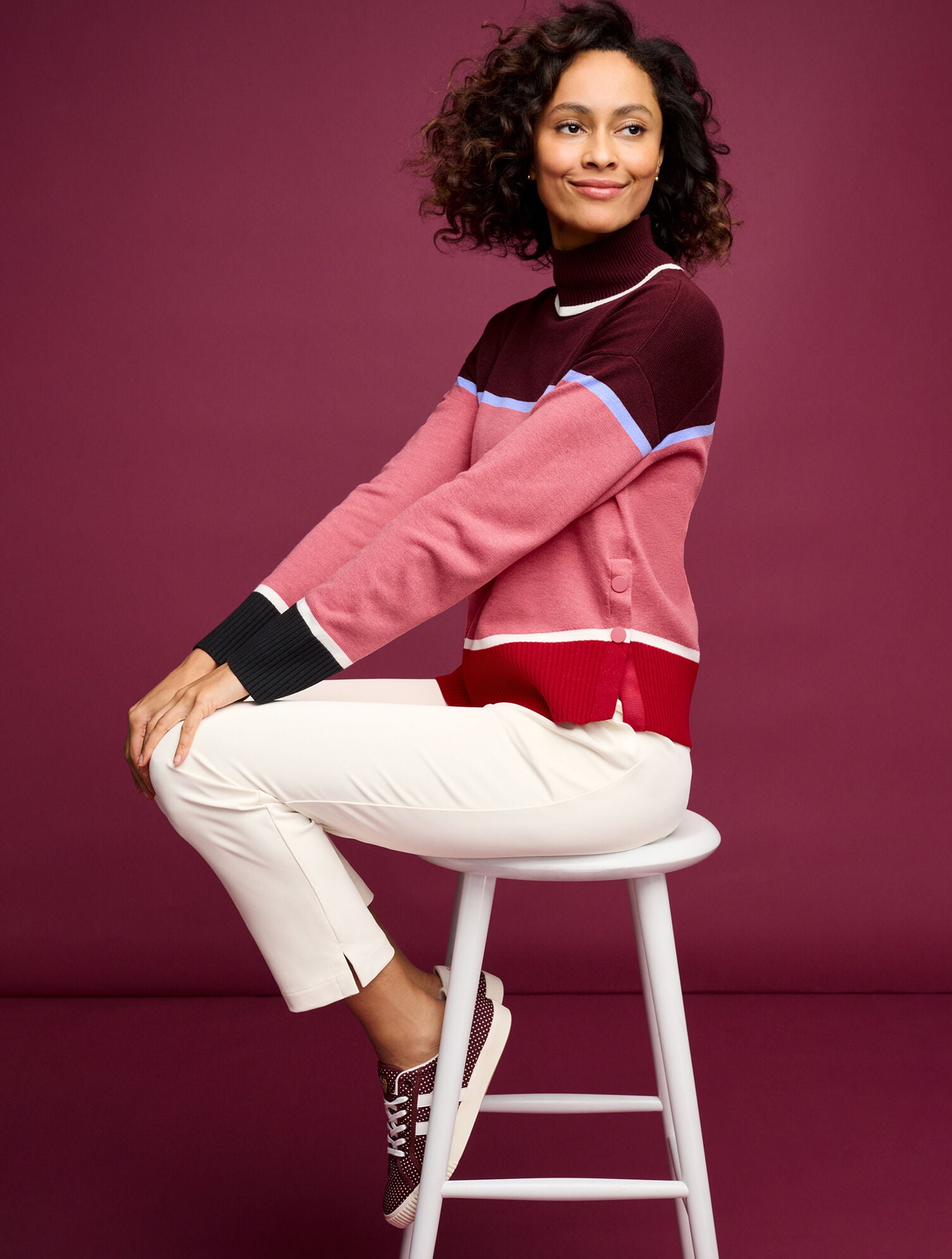 Sweat Femme Talbots 3X - Rayé Multicolore - 1/4 Zip Col Faussé - Manches Longues