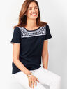 Embroidered-Trim Tee
