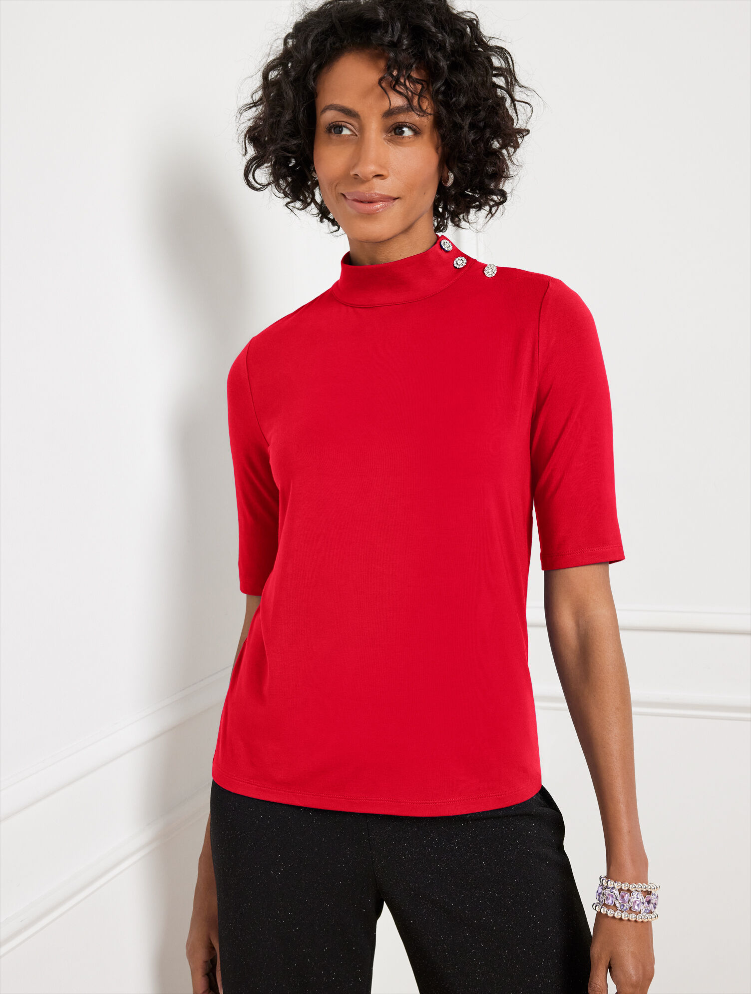Button Shoulder Mockneck Top | Talbots