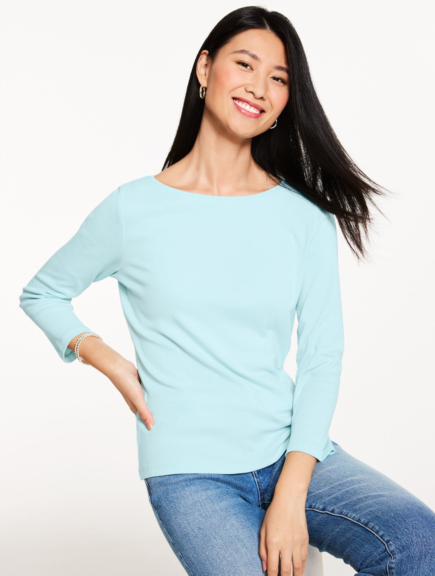 Solid Bateau Neck Tee Pima Cotton