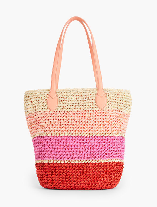 Leather Trim Straw Tote