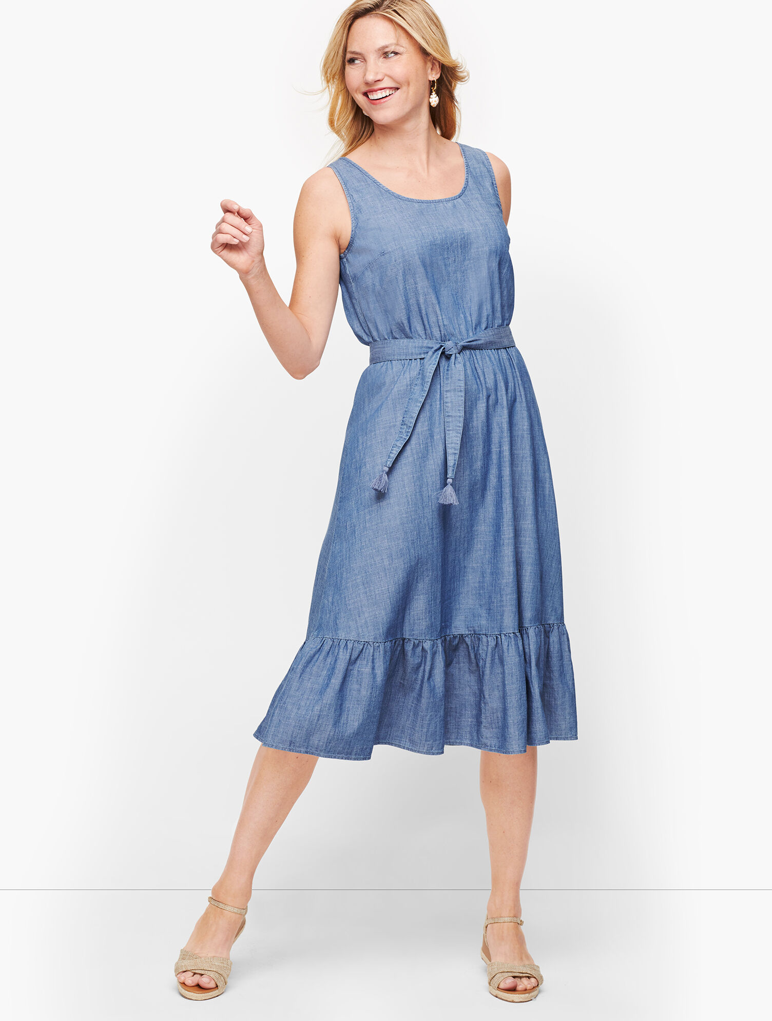 Denim Flounce Hem Dress