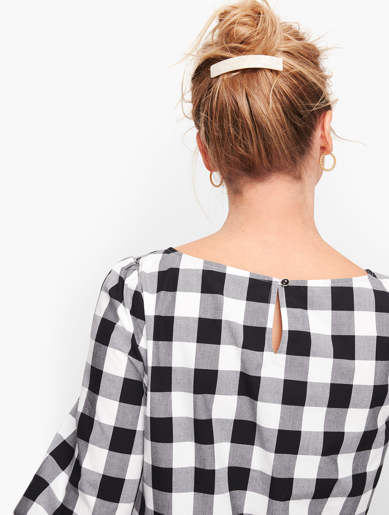 Gingham Gathered Sleeve Top | Talbots