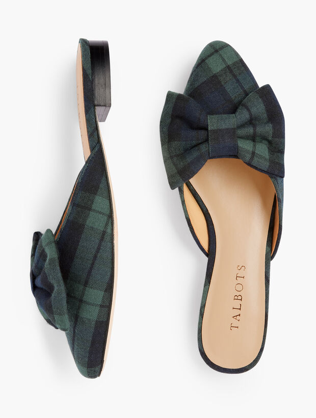 Edison Bow Mules - Black Watch Plaid