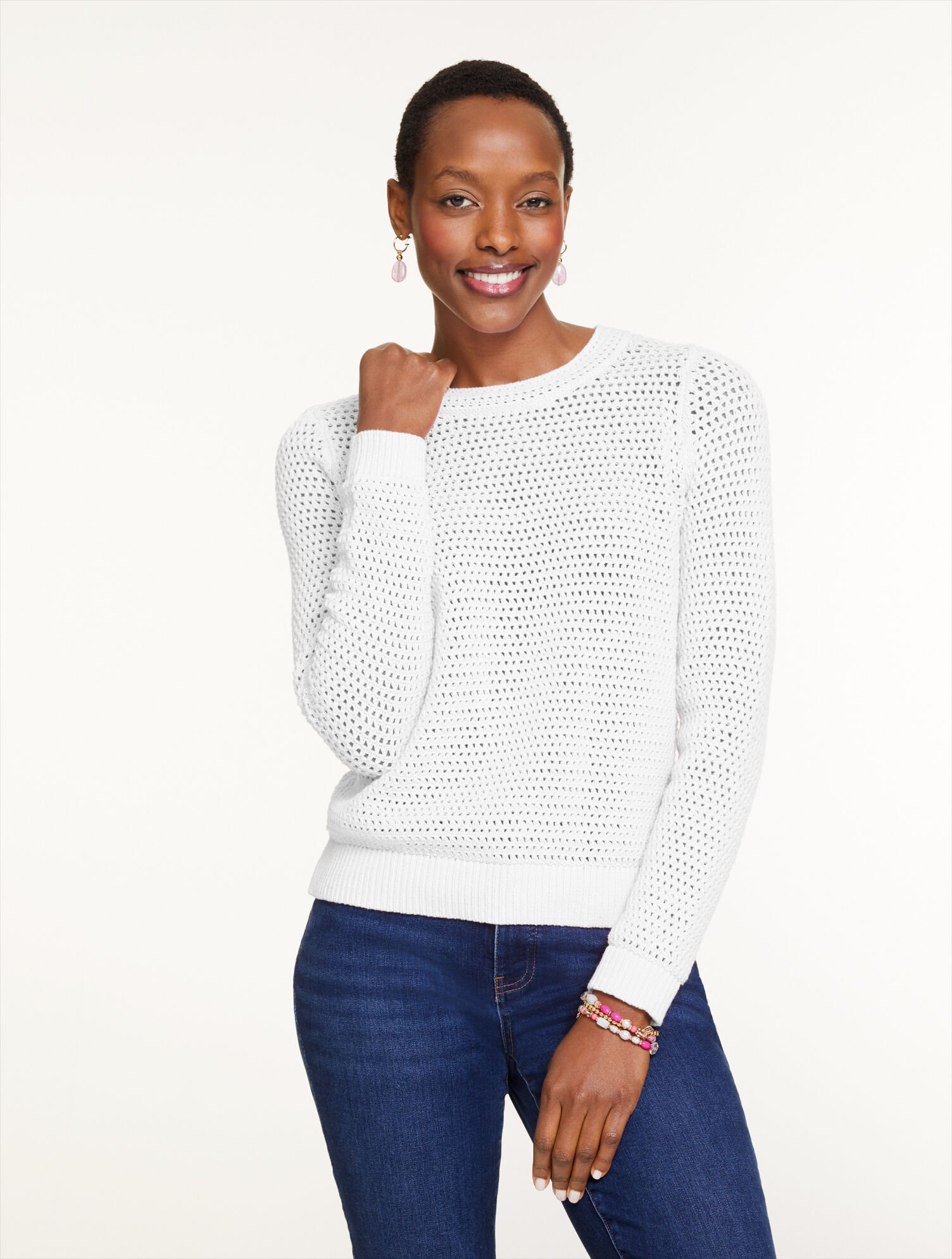 Open Stitch Crewneck Sweater