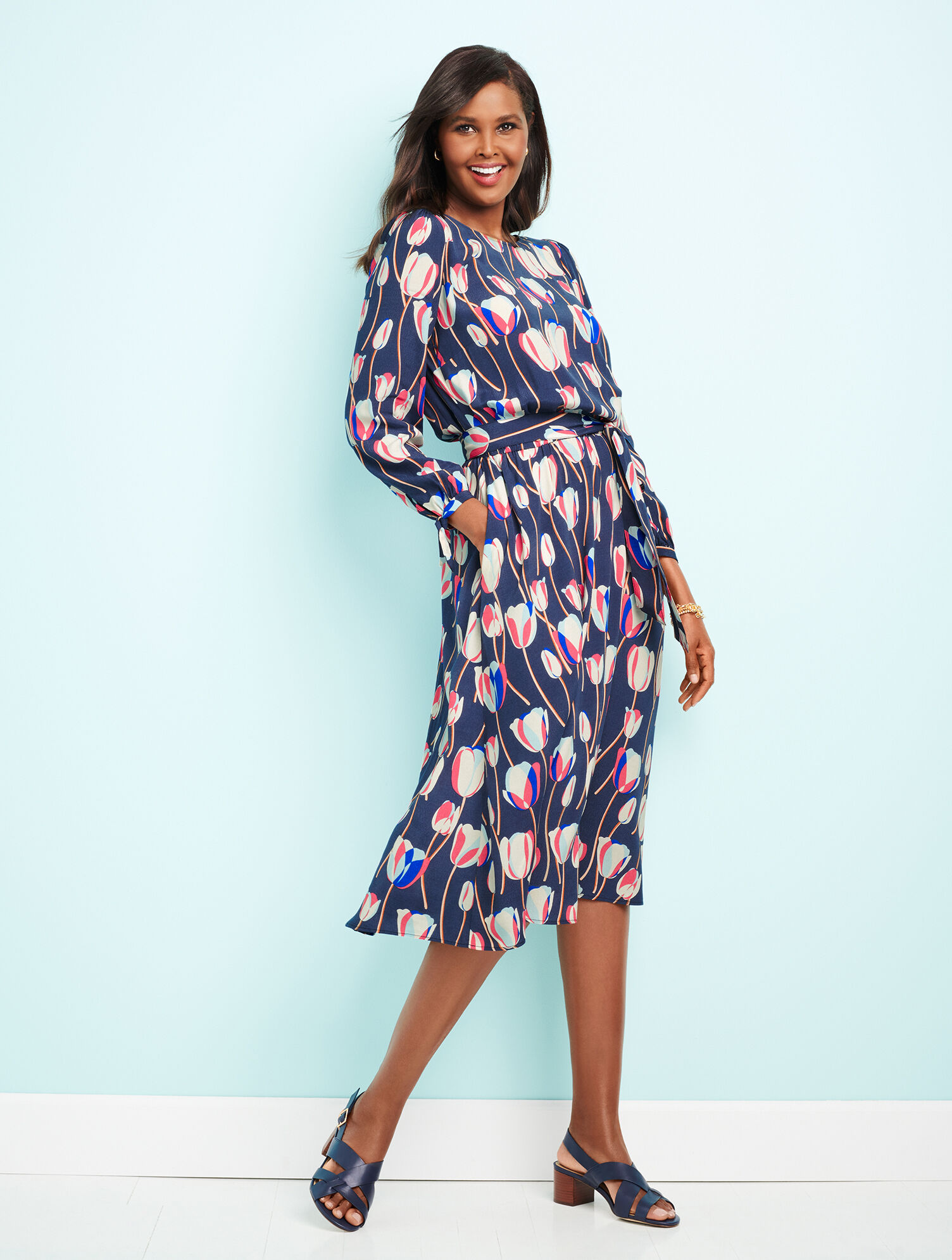 Tulips Tie Sleeve Fit & Flare Dress | Talbots