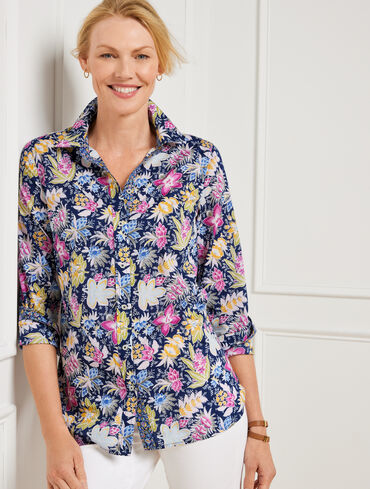Cotton Button Front Shirt - Ditsy Heart