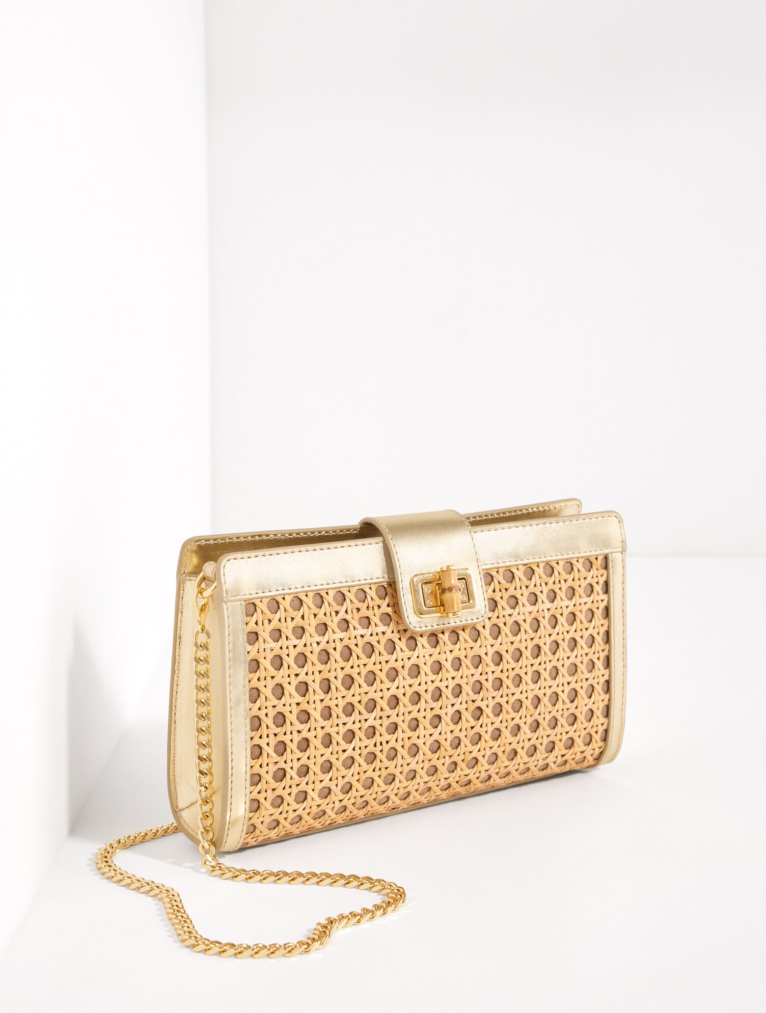 Metallic Leather Trim Caning Clutch