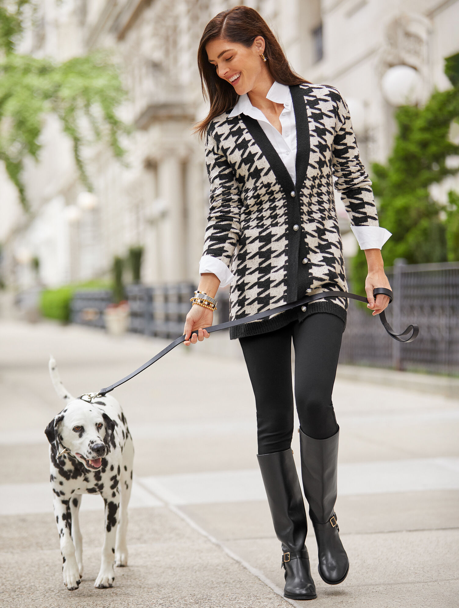 Houndstooth Jacquard Cardigan 